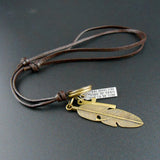 genuine leather rope necklace long fish bones