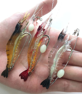 Fishing artificial Shrimp Soft Lure bait  with Glow Hook Swivels * 5pcs/lot 3.54inch / 9cm * 0.018lb / 6g