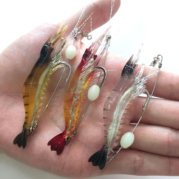 Fishing artificial Shrimp Soft Lure bait with Glow Hook Swivels