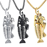 Fish Bone & Fishing Hook Pendant Necklaces * 3 Colors