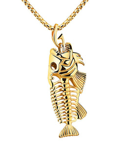 Fish Bone & Fishing Hook Pendant Necklaces * 3 Colors