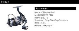 Fishing Spinning Reel 5.5:1 * 12+1 Ball Bearing * Aluminum Left/Right Metal Handle Non-gap * YOMOSHI Brand JF1000-7000