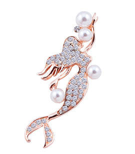 Shiny Crystal Mermaid Brooches for Women Elegant Simulated-pearl Brooch