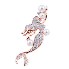 Shiny Crystal Mermaid Brooches for Women Elegant Simulated-pearl Brooch